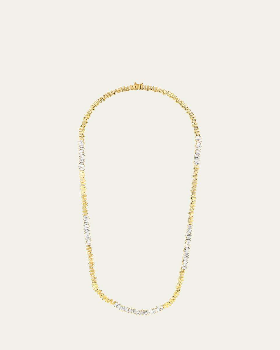 18k Yellow Gold Baguette Diamond Station Necklace